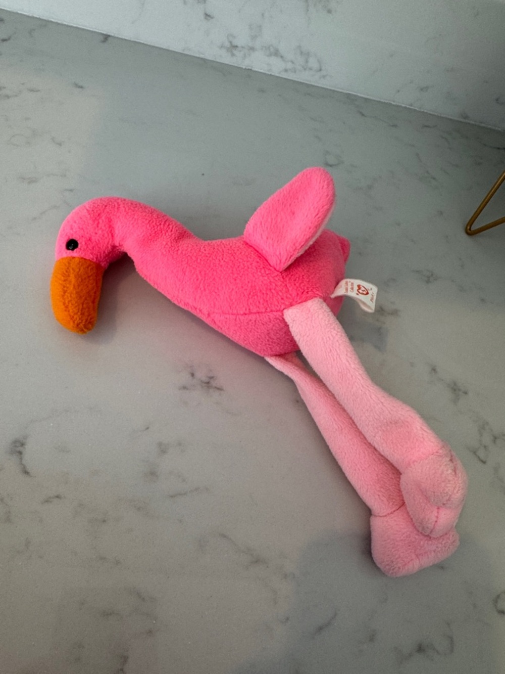 Ty “Pinky the Beanie Baby” Bright Pink Plush Flamingo Toy with Orange Beak. 10”